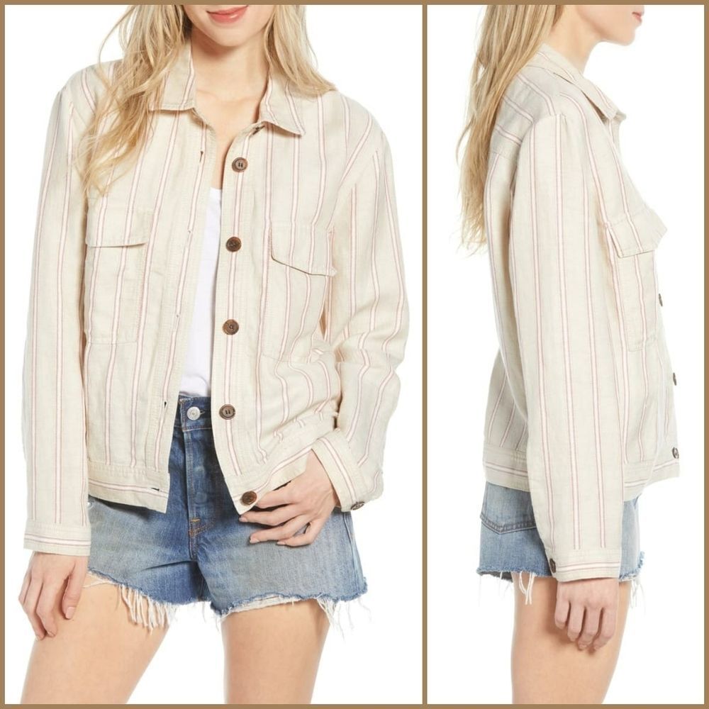 Hinge Stripe Linen Blend Trucker Jacket